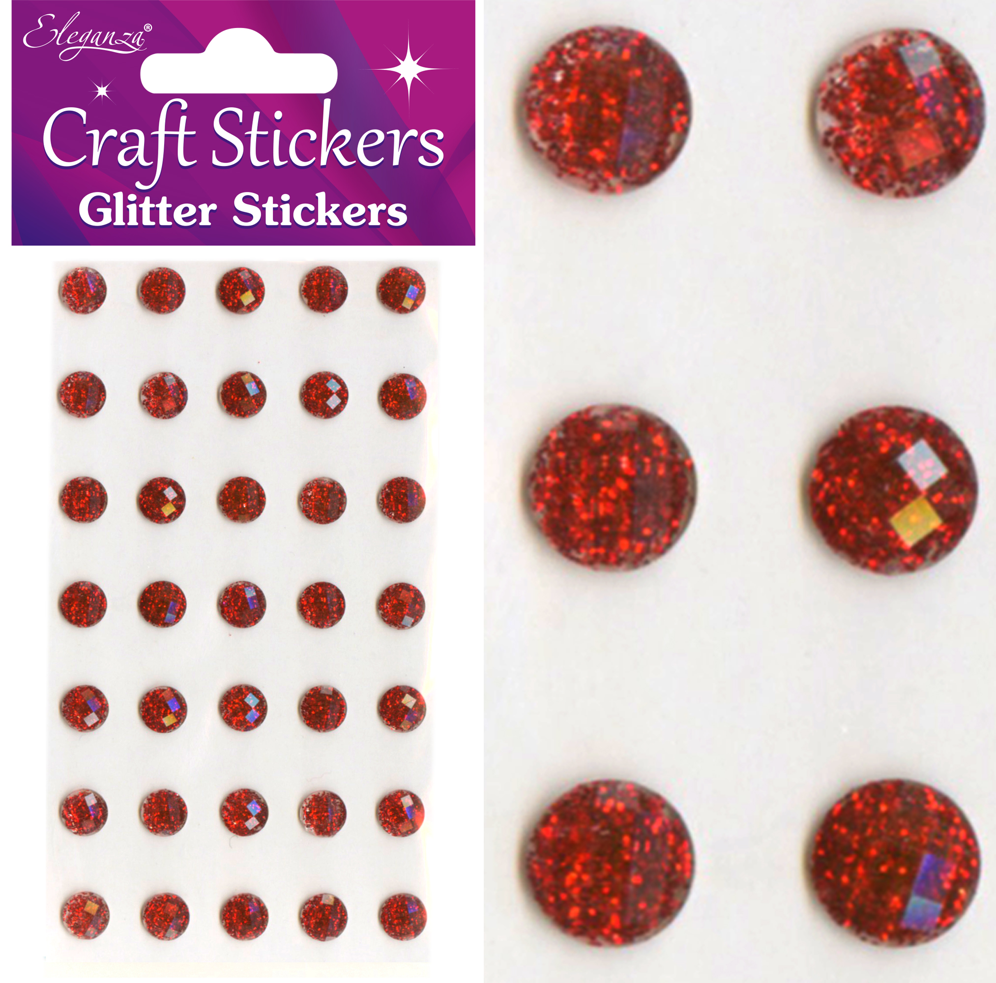 Eleganza Craft Stickers 8mm 35 Glitter gems Red No.16 Glitter
