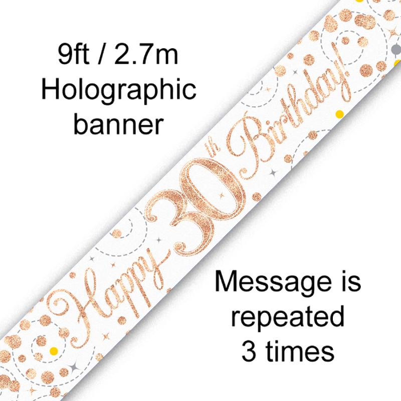 9ft Banner Sparkling Fizz 60th Birthday White And Rose Gold Holographic - View #11