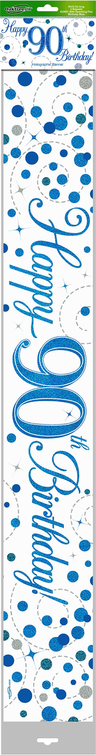 Striscione Olografico Blu 90° Compleanno 2,7 M Eleganza-9ft