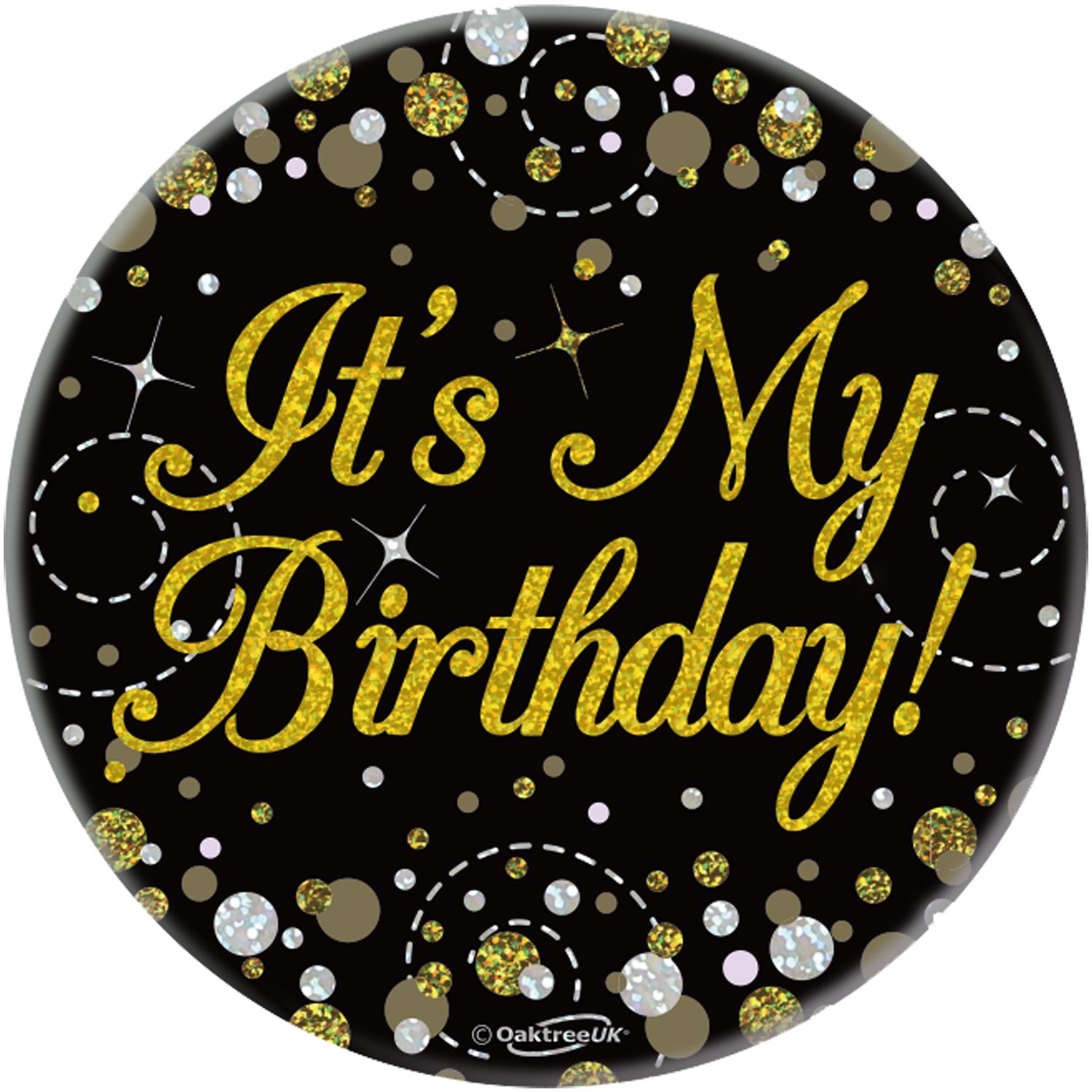 Badge 75mm Sparkling Fizz #18 Black/Gold | Starlight Christmas & Party Superstore