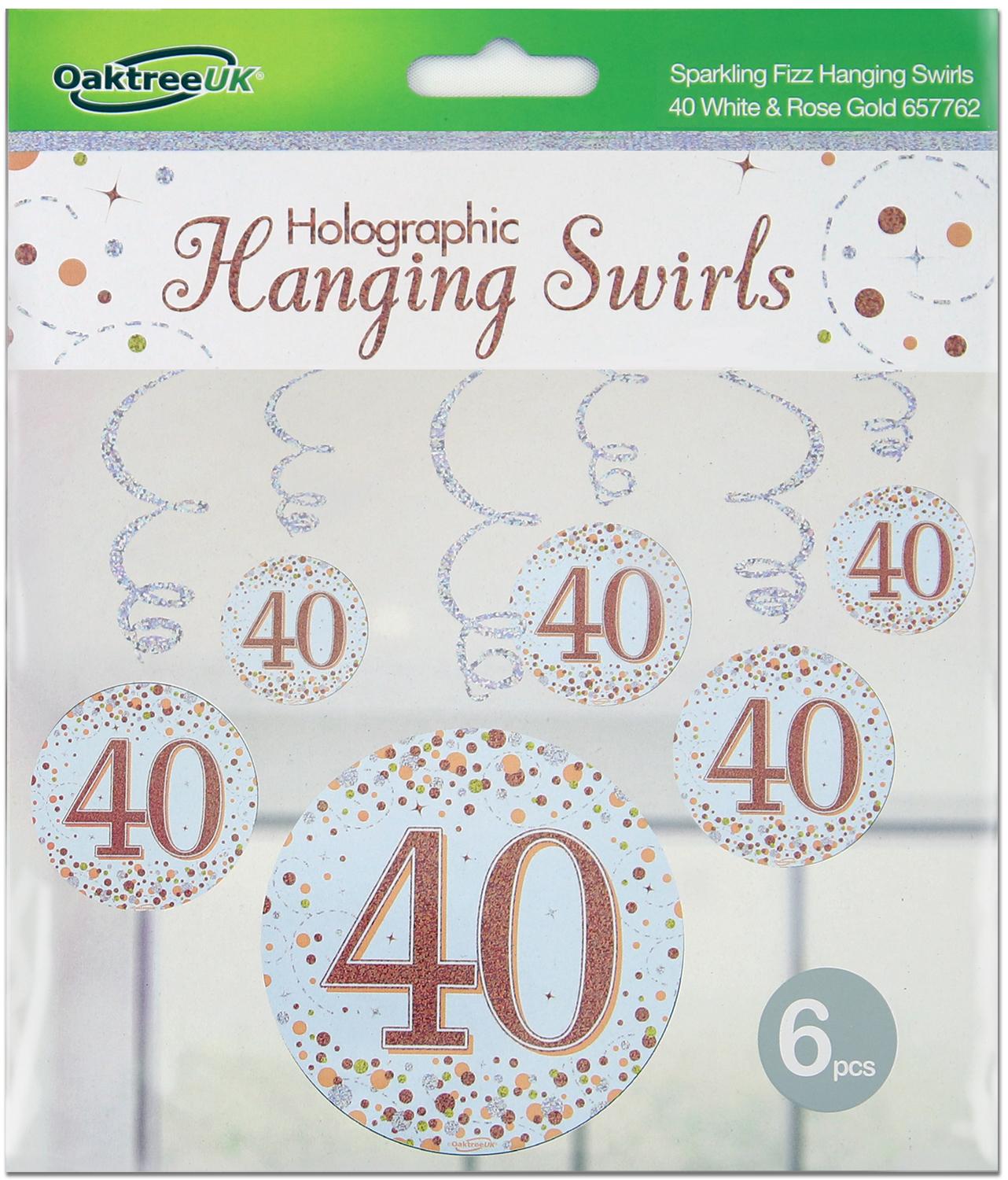 Oaktree Sparkling Fizz Hanging Swirls – 6-teiliges Set Schwarz-goldene Hängedekoration Für 20. Geburtstag