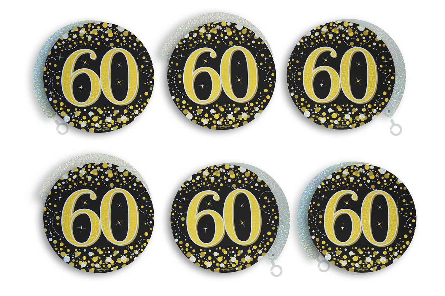 Oaktree Sparkling Fizz Hanging Swirls – 6-teiliges Set Schwarz-goldene Hängedekoration Für 20. Geburtstag
