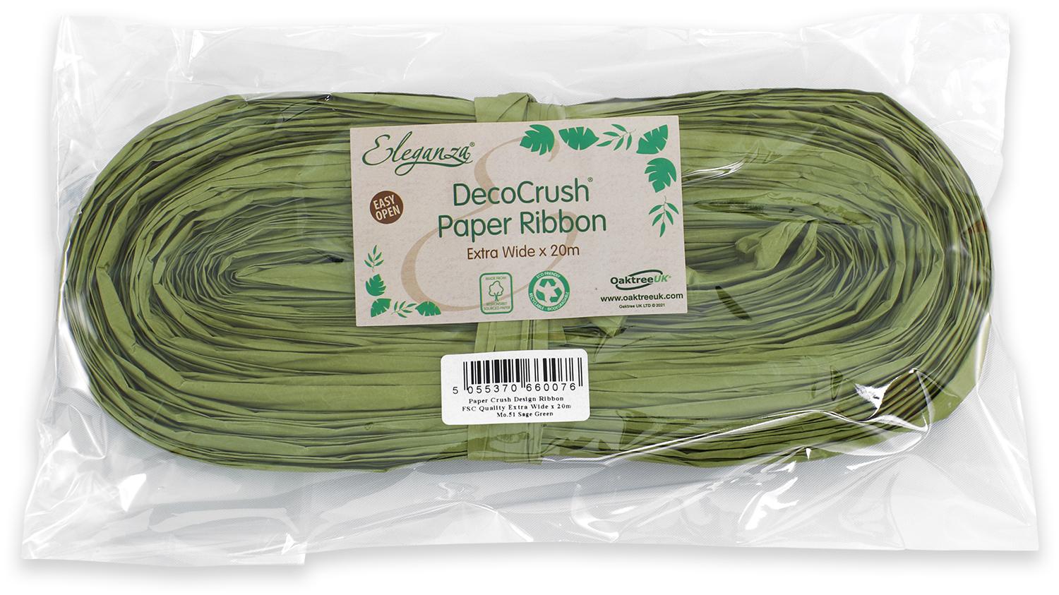 Paper Crush Design Ribbon FSC Quality Extra Wide x 20m No.51 Sage
