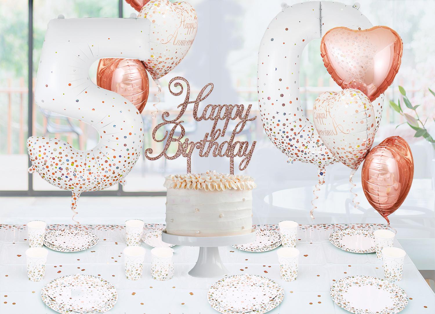 Acrylic Sparkling Fizz Rose Gold Cake Topper Happy Birthday H161mm