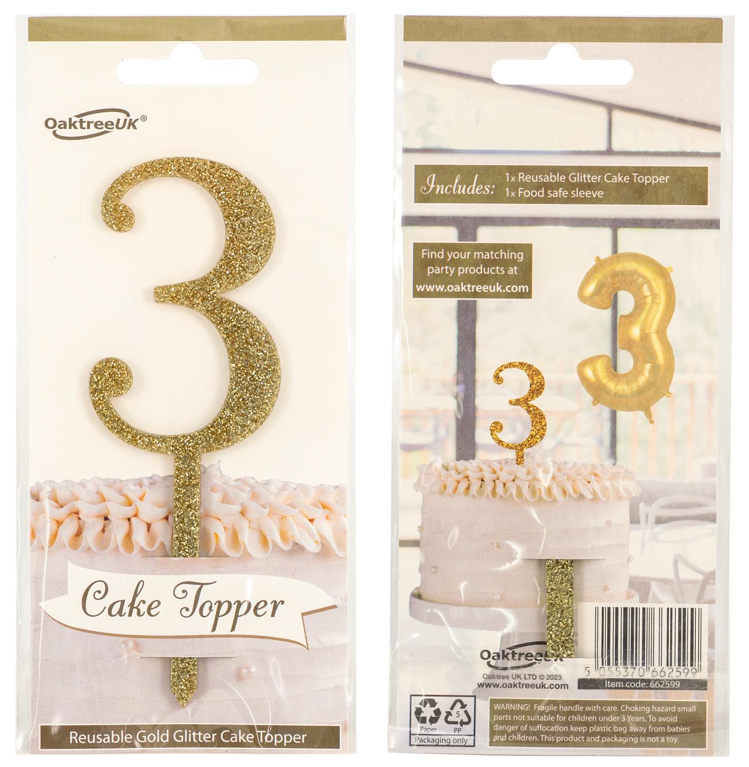 Acrylic Sparkling Fizz Gold Cake Topper No.3 H150mm x W48.5mm