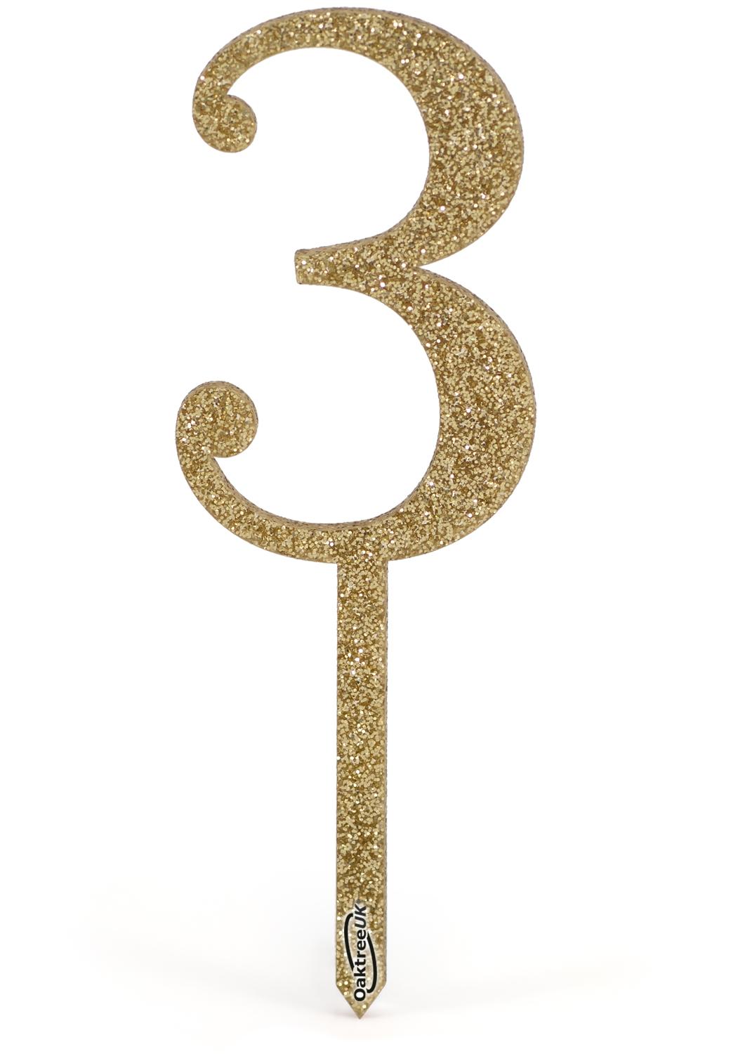 Acrylic Sparkling Fizz Gold Cake Topper No.3 H150mm x W48.5mm