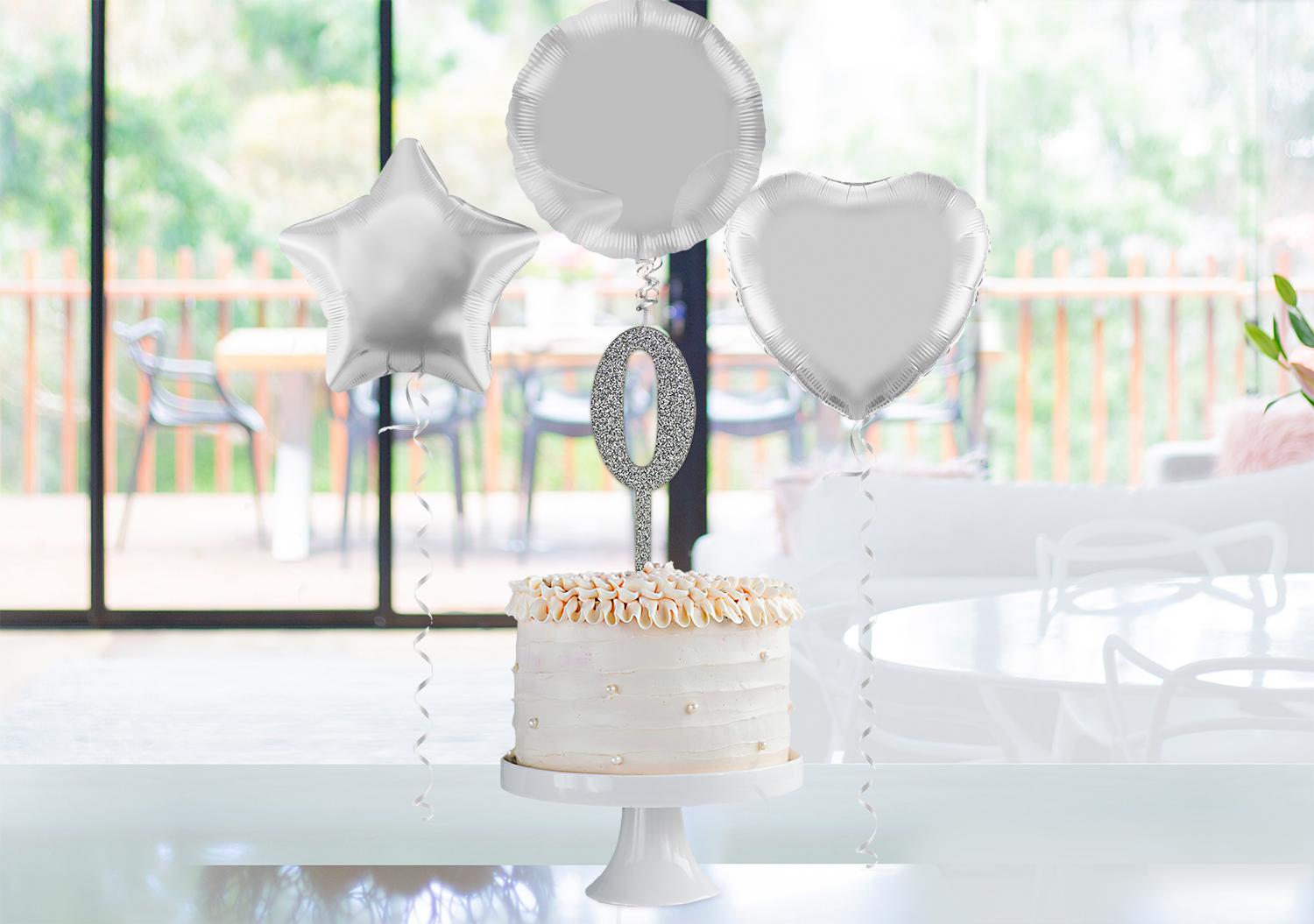 Silver Topper Acrylic Silver Glitter Cake Topper No.0 H150mm x W48mm - Cake