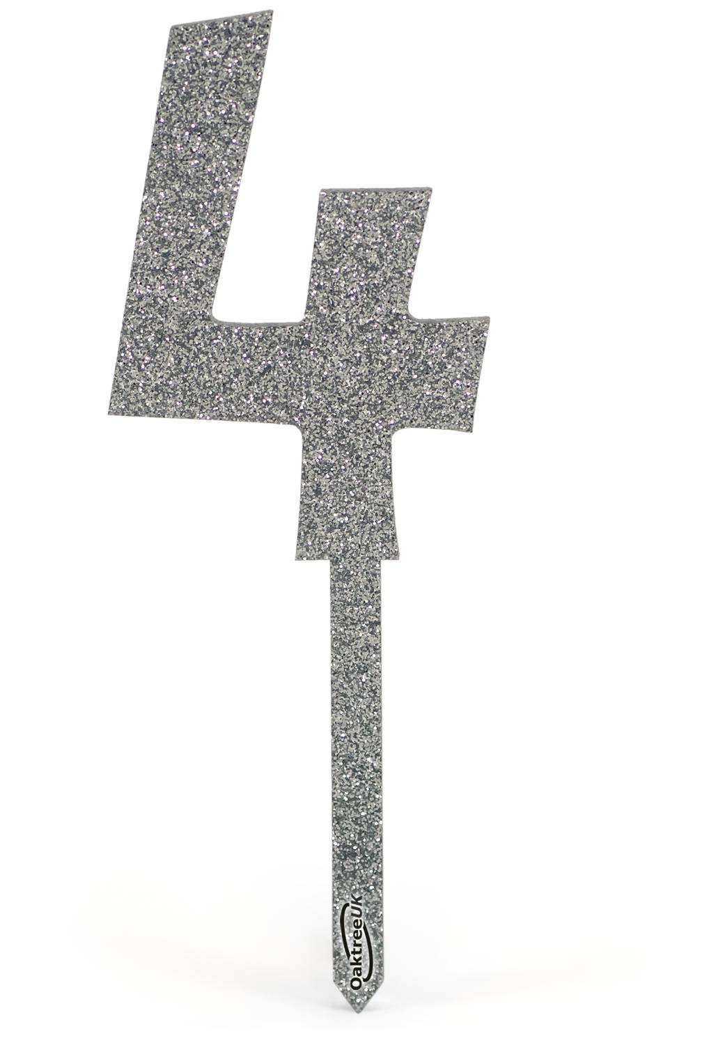 Silver Topper Acrylic Silver Glitter Cake Topper No.4 H150mm x W55mm - Cake
