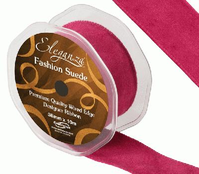 38mm Suede Wired Edge Ribbon Fuchsia - Ribbons