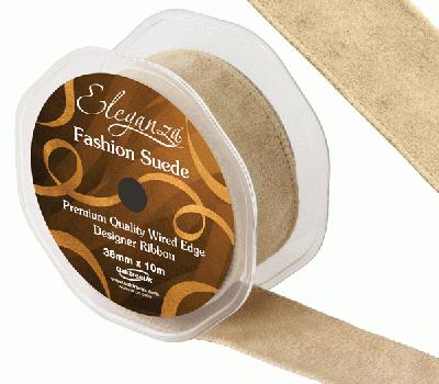 38mm Suede Wired Edge Ribbon Latte - Ribbons