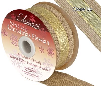 Hessian effect Wire Edge fabric ribbon Brown 38mm Good quality New