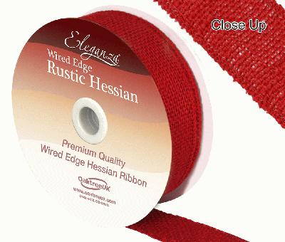 Eleganza Wired Rustic Hessian 32mm x 9.1m Red No.16 - Ribbons