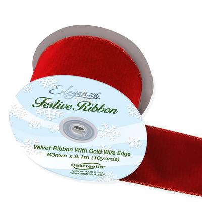 Eleganza Velvet Ribbon with Wired Edge Red No.16 100mm x 10m - Christmas Ribbon