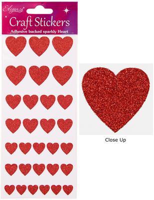 Eleganza Craft Stickers Glitter Hearts Assortment Red No.16 - Craft