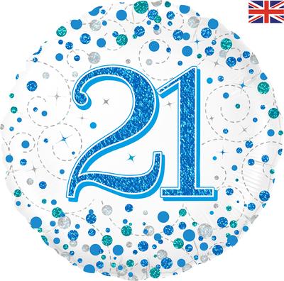 Oaktree 18inch 21st Sparkling Fizz Birthday Blue Holographic - Foil Balloons