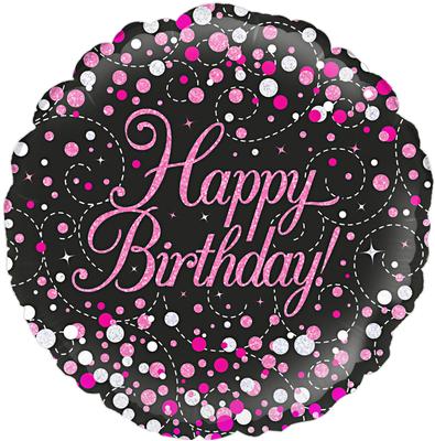 Oaktree 18inch Sparkling Fizz Birthday Black & Pink Holographic - Foil Balloons