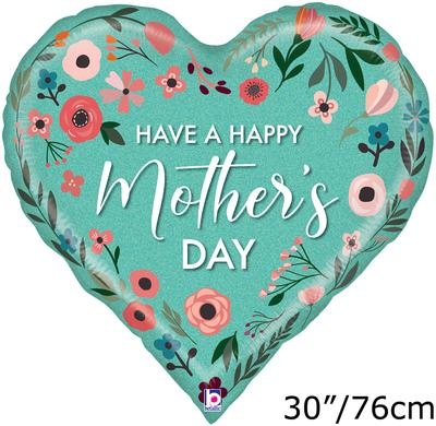 Betallic 30inch Shape Mint Mothers Day Heart Holographic (B) Packaged - Seasonal