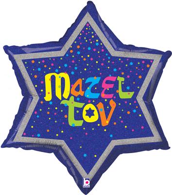 Betallic 24inch Shape Glittering Mazel Tov Holographic (C) Pkg - Foil Balloons