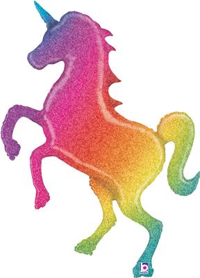 Betallic 54inch Shape Glitter Rainbow Unicorn Holographic (O) Pkg - Foil Balloons