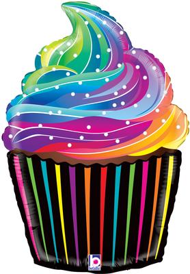 Betallic 27inch Shape Rainbow Cupcake (C) Pkg - Foil Balloons