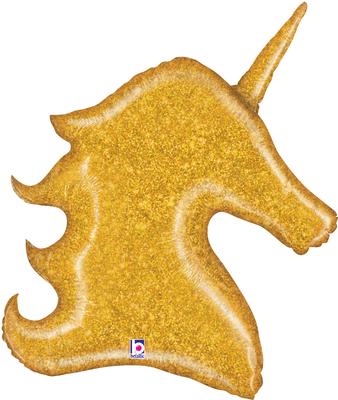Betallic 38inch Shape Gold Glitter Unicorn Holographic (K) Pkg - Foil Balloons