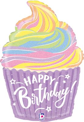 Betallic 27inch Shape Pastel Birthday Cupcake Holographic (C) Packaged - Foil Balloons