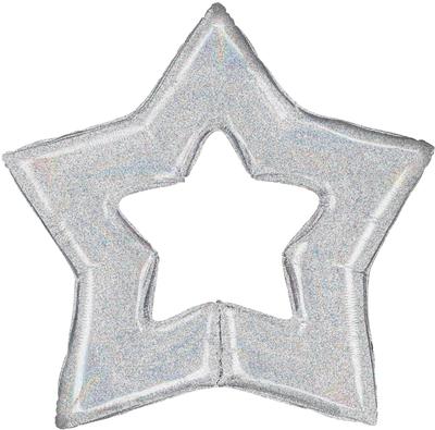 Betallic 48inch Shape Glitter Silver Star Holographic (K) Pkg - Foil Balloons