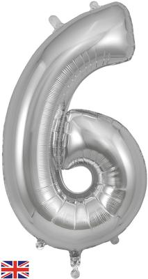 Oaktree 34inch Number 6 Silver - Foil Balloons