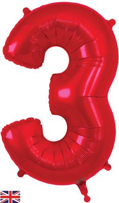Oaktree 34inch Number 3 Red - Foil Balloons