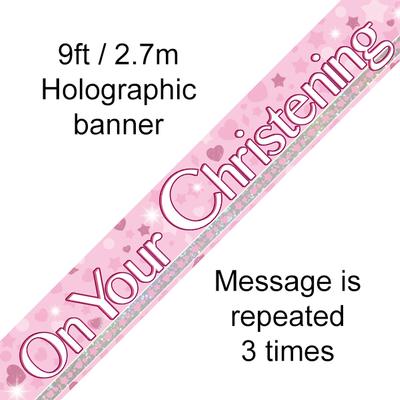 On Your Christening 9ft Holographic Banner - Banners & Bunting