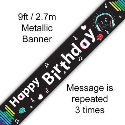 9ft Banner Music Media Birthday Holographic - Banners & Bunting