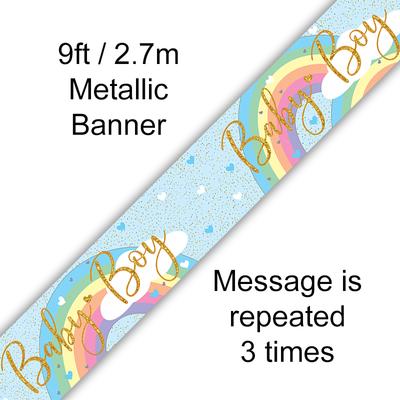 9ft Banner Pastel Rainbow Boy Holographic - Banners & Bunting