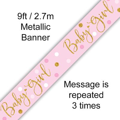 9ft Banner Sparkling Baby Girl Dots Holographic - Banners & Bunting