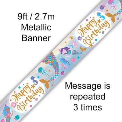 9ft Banner Shimmering Mermaid Birthday Iridecent - Banners & Bunting