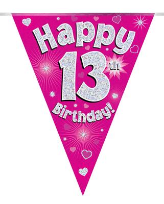 Blue OakTree 624740 Happy 13th Birthday Foil Holographic Banner 9 ft