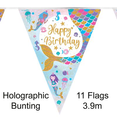 Party Bunting Shimmering Mermaid Birthday Iridecent 11 flags 3.9m - Banners & Bunting