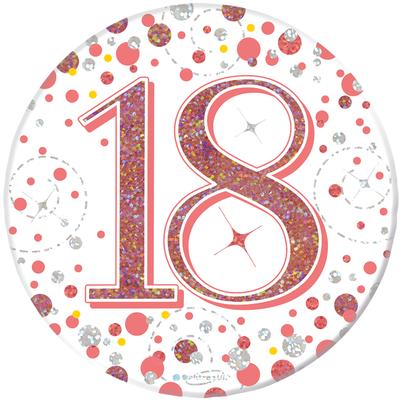 Oaktree 3inch Badge 18th Birthday Sparkling Fizz Rose Gold Holographic - Partyware